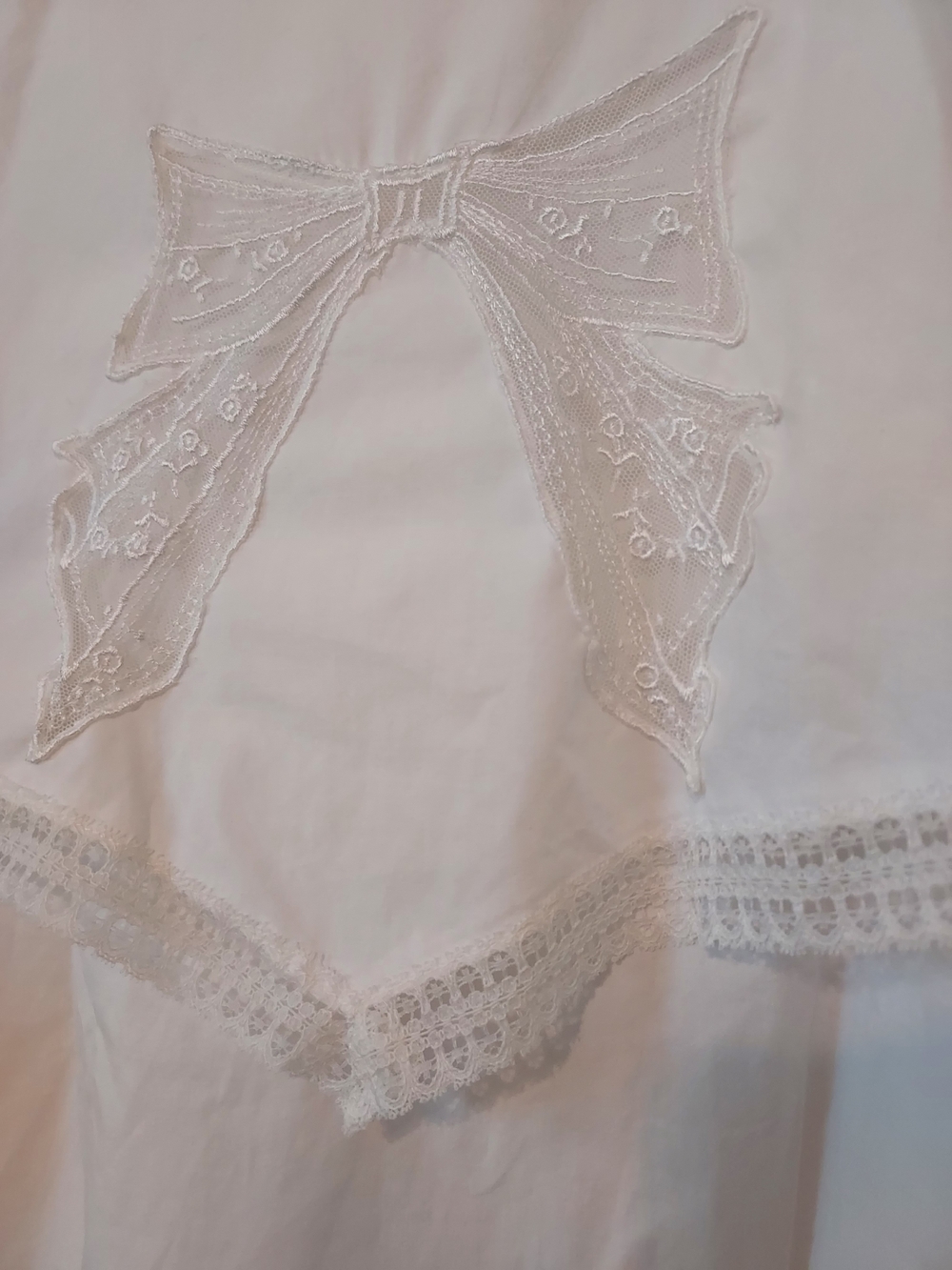 Vintage Sweet White Lace-Trim Bow Yoke Blouse Cottagecore Prairie Victorian Chic - Picture 4 of 10